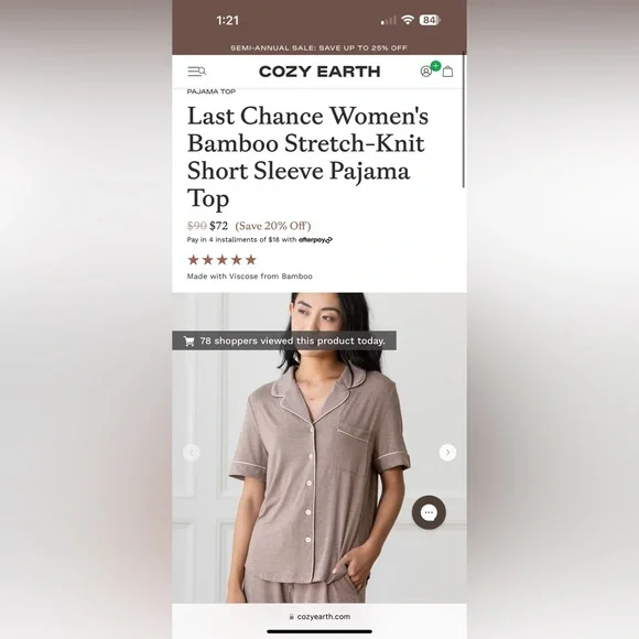 Cozy Earth Pajama Top - Short Sleeve - Picture 4 of 4